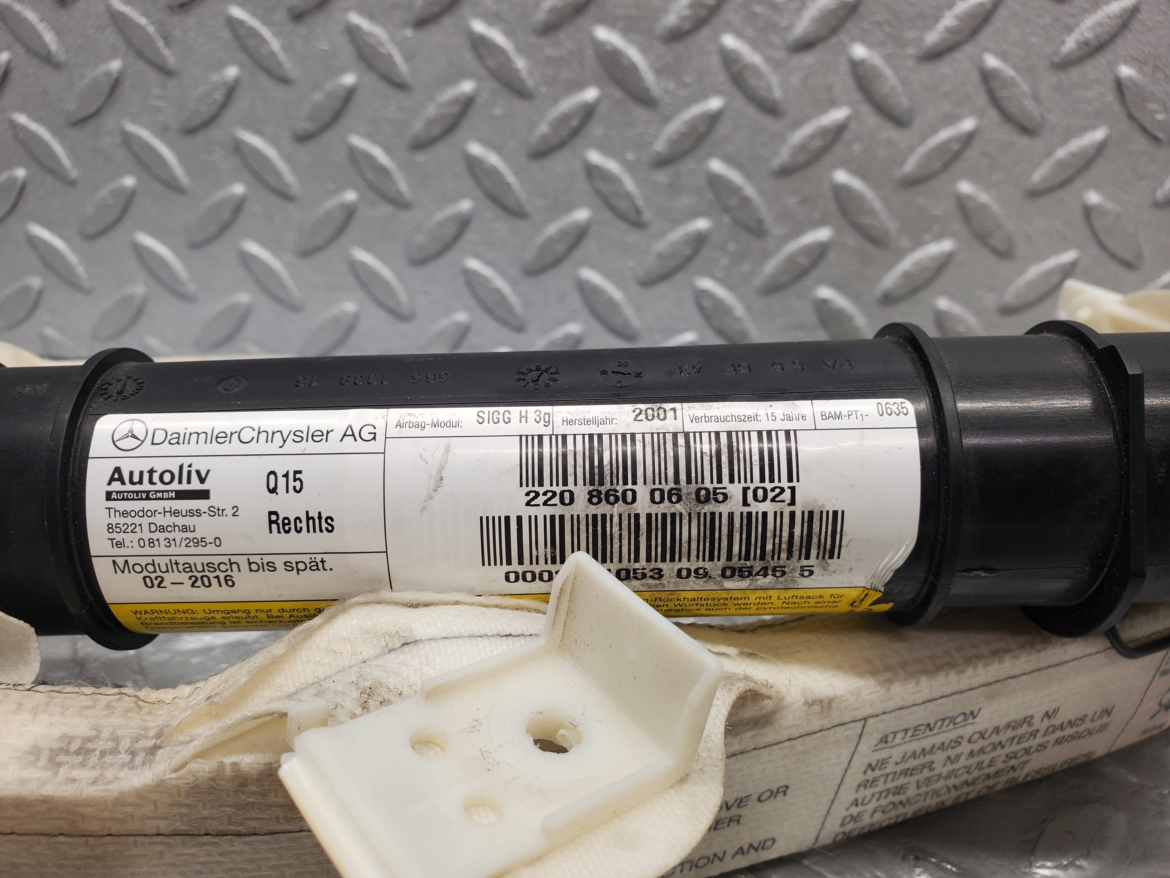 1623 Mercedes-Benz W220 S430 Roof Curtain Airbag Right Driver Side 2208600605
