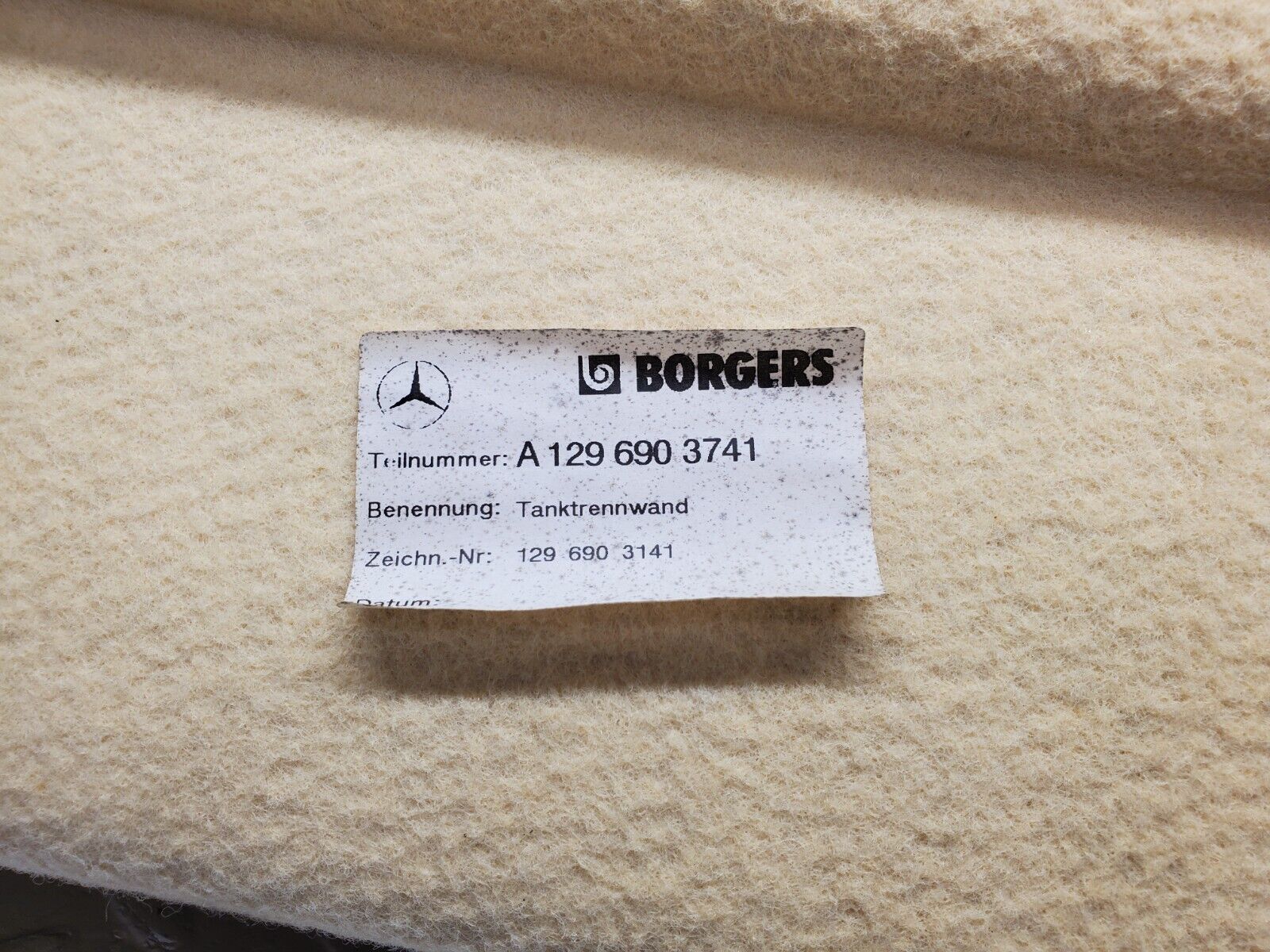 46862 Mercedes-Benz R129 320SL Coupe Fuel Tank Cover Plate Carpet Beige 1296903741