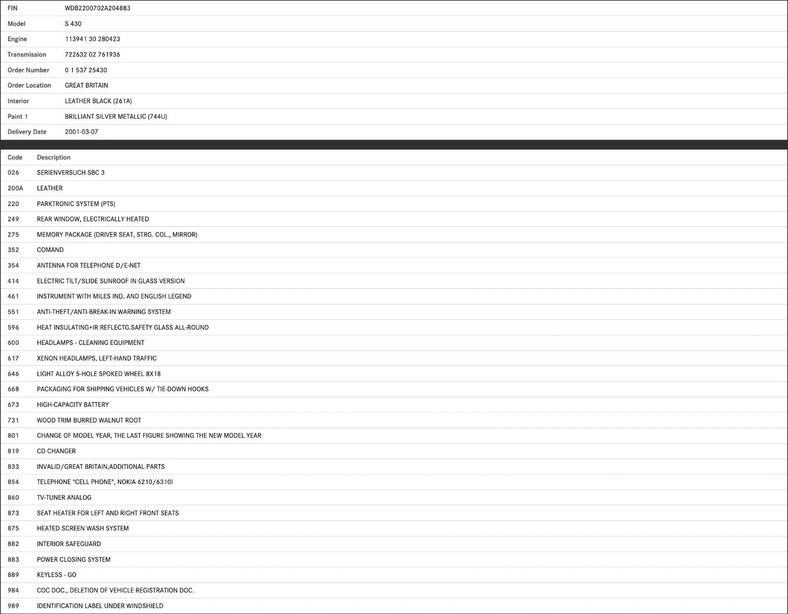 46010 Mercedes-Benz W220 S430 Airbag Switch 2088201001