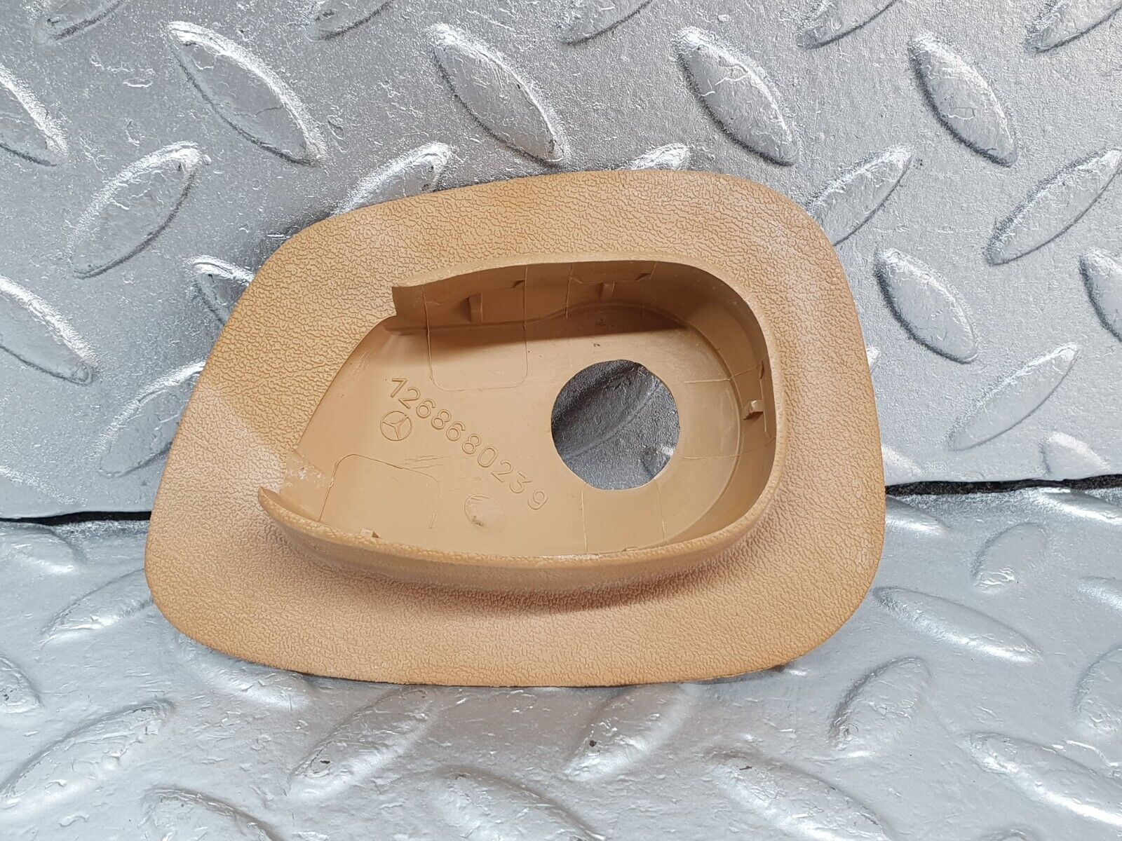 43728 Mercedes-Benz C126 380SEC Coupe Front Seat Rail Cover Trim Beige 1268680239 1268680439