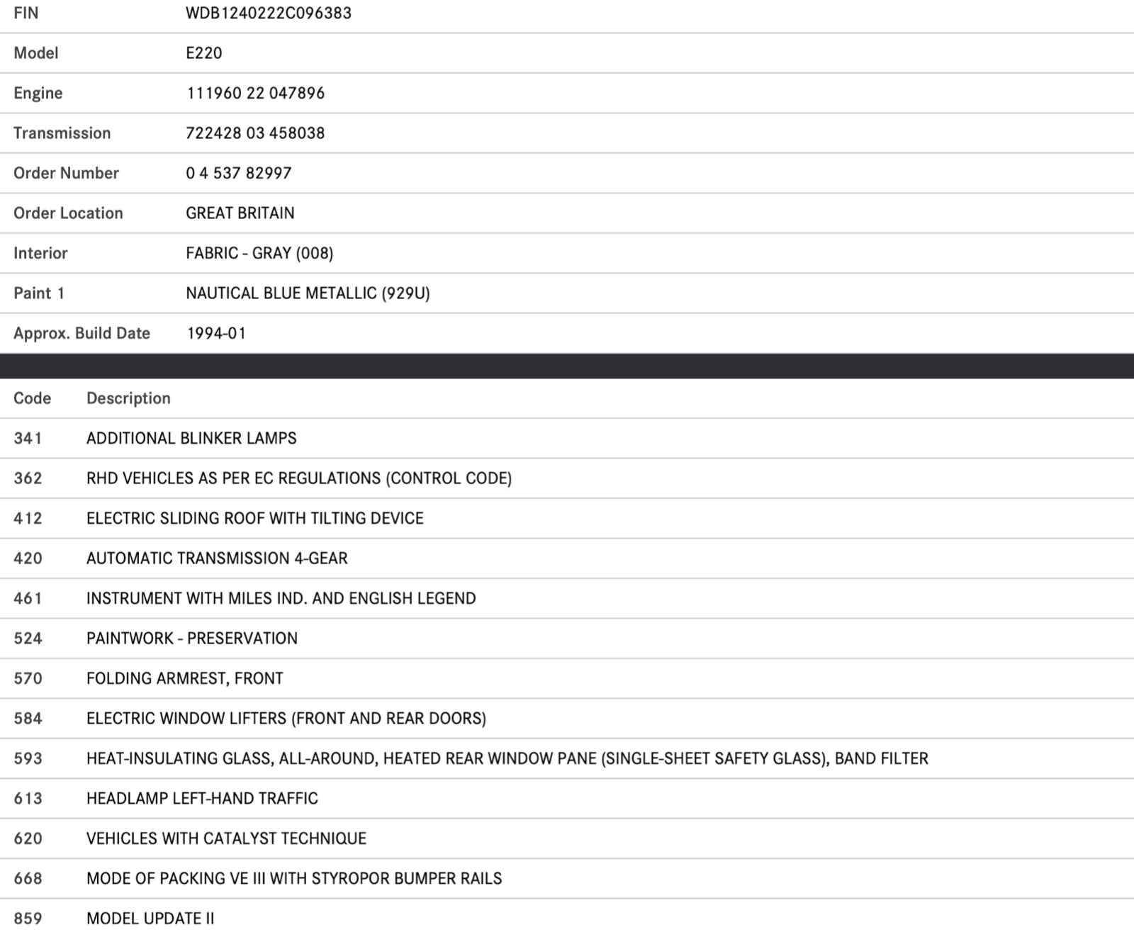 44581 Mercedes-Benz W124 220E Front Right Door Sill Trim