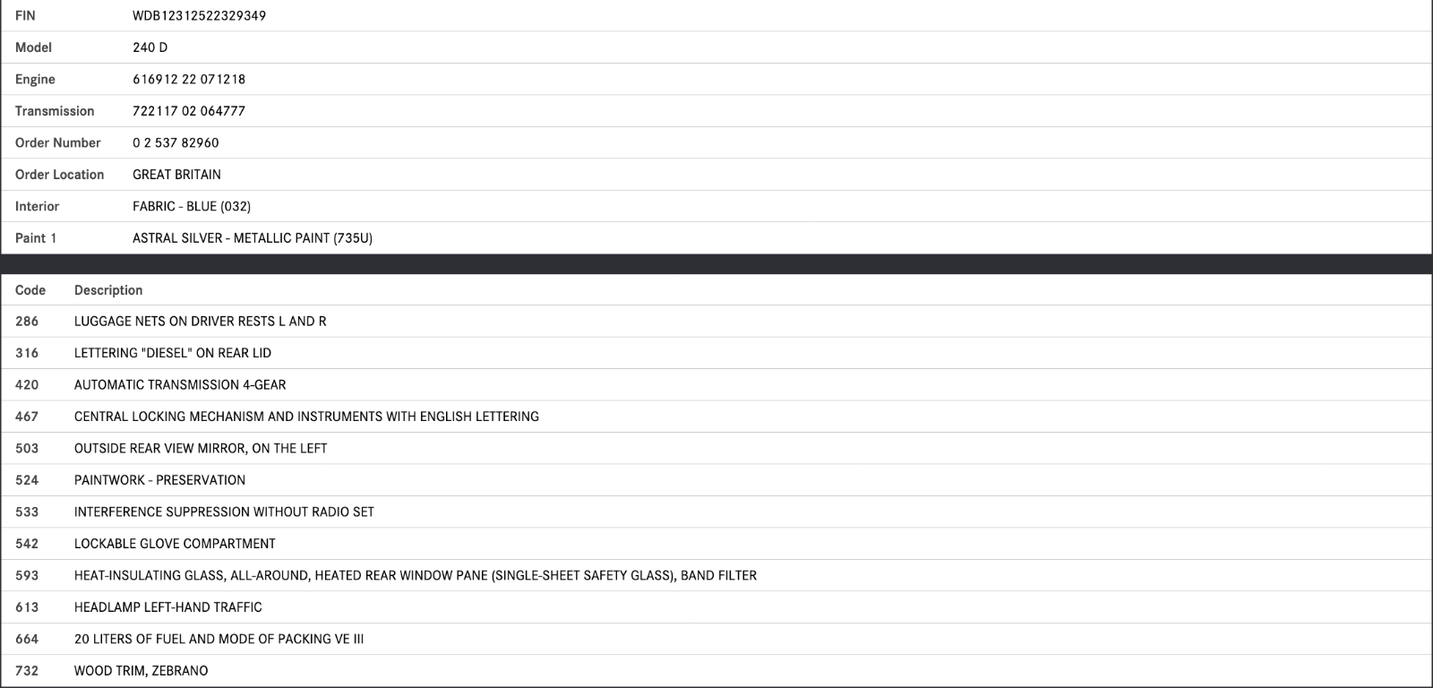 46001 Mercedes-Benz V123 240D LWB Steering Column Switch Cover 1234621496