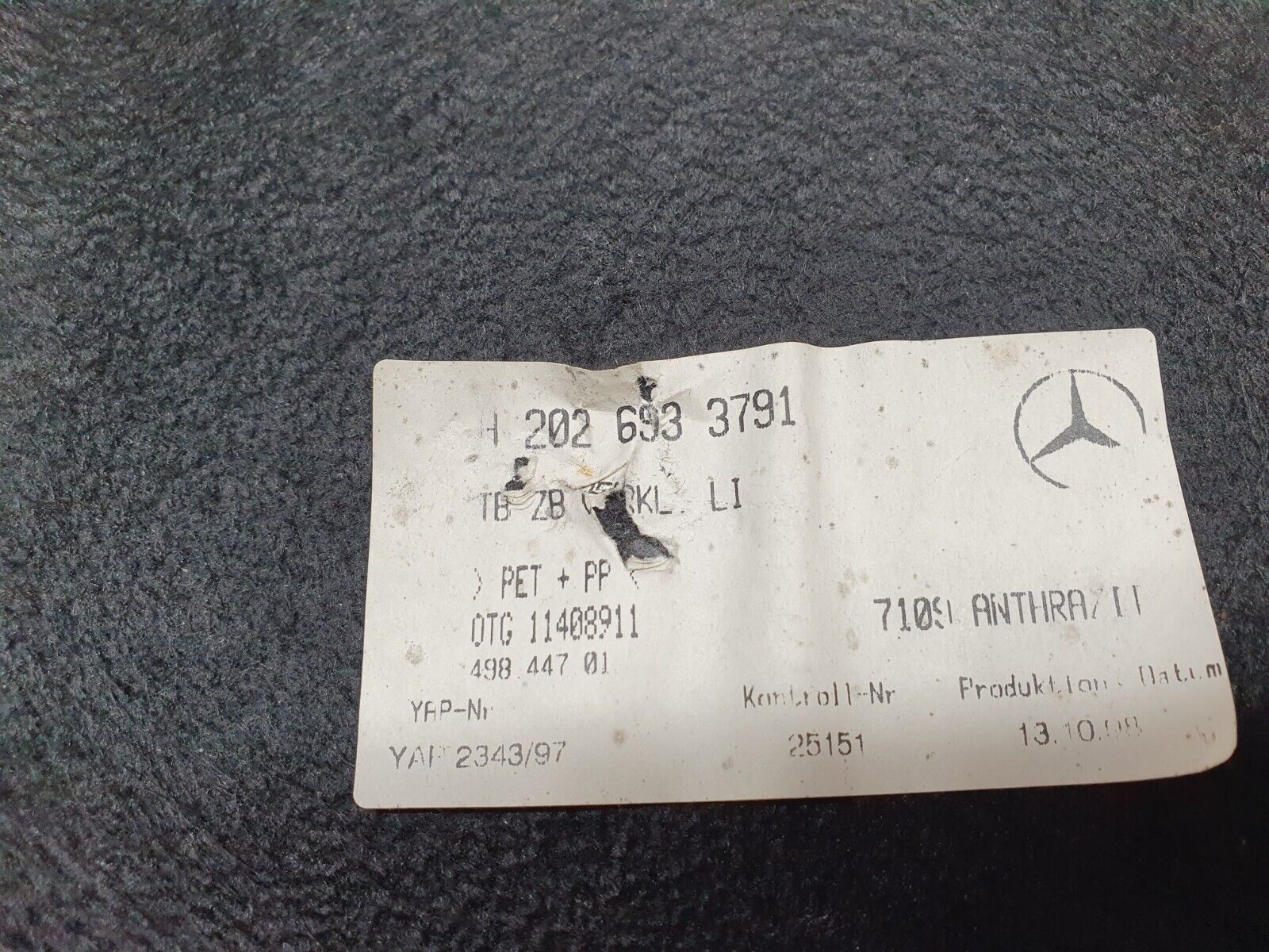 41764 Mercedes-Benz W202 C200 Trunk Boot Panel Cover Left Grey 2026933791