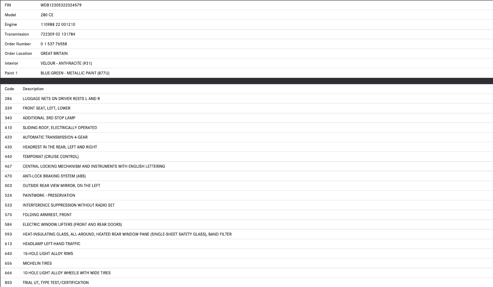 46676 Mercedes-Benz C123 280CE Coupe Vacuum Pipe Hose Distributor