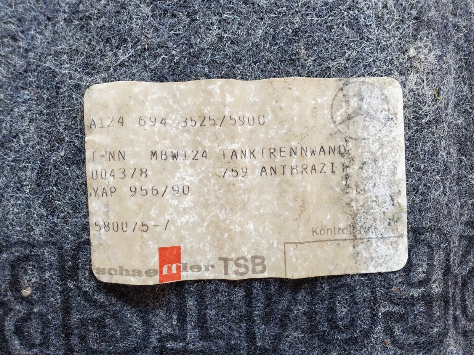 44699 Mercedes-Benz W124 220E Fuel Tank Cover Carpet 1246943525