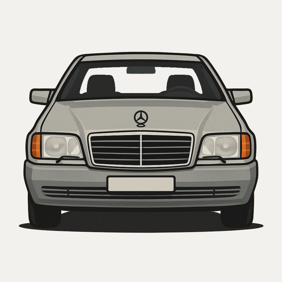 Front view of a Mercedes-Benz car on a light gray background