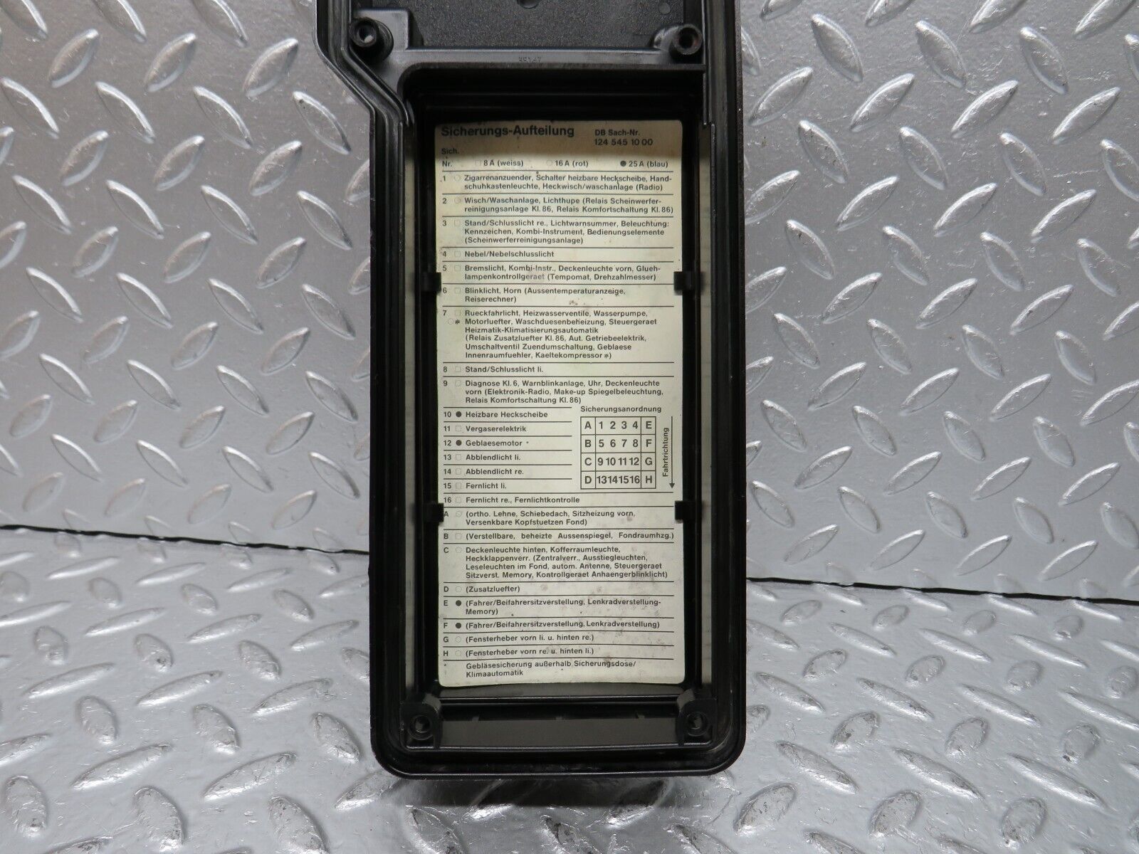 32363 Mercedes-Benz S124 300TE Wagon Fuse Box Lid Cover 1245400282 1245400182