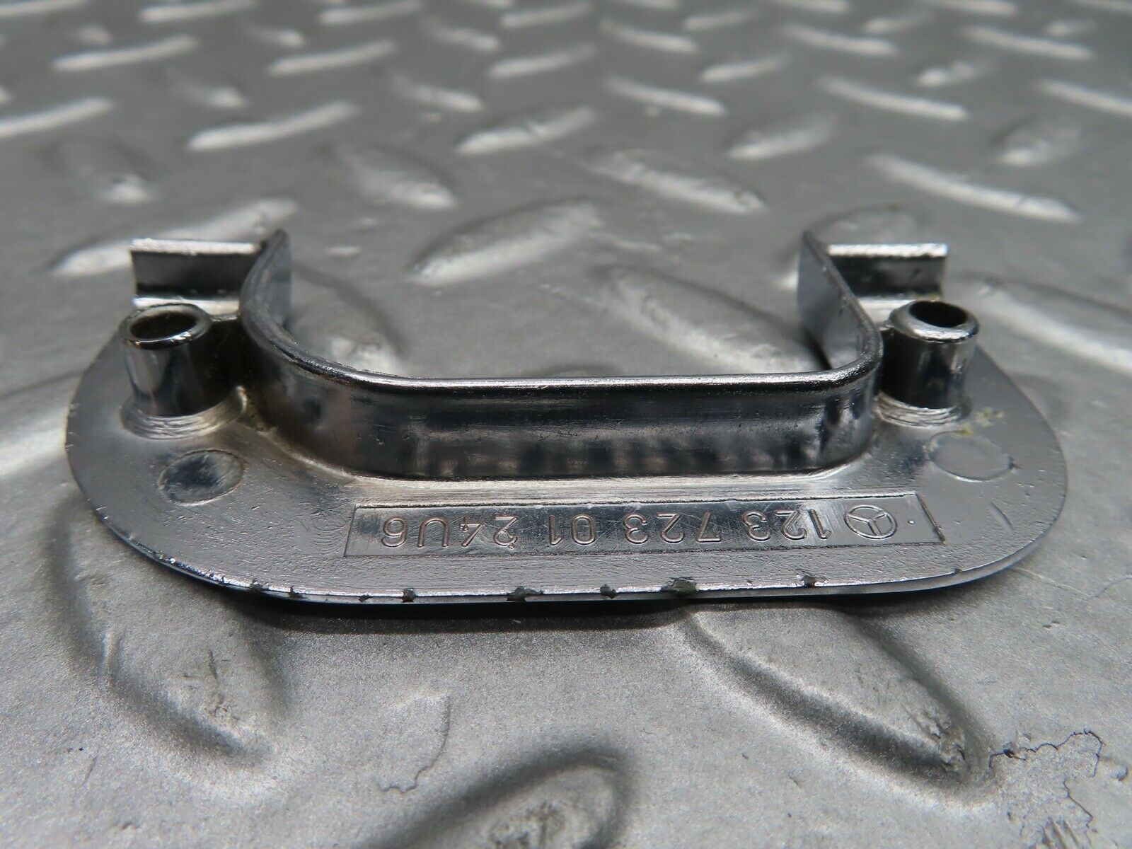 21083 Mercedes-Benz W123 230E Left Chrome Door Latch Trim 1237230124