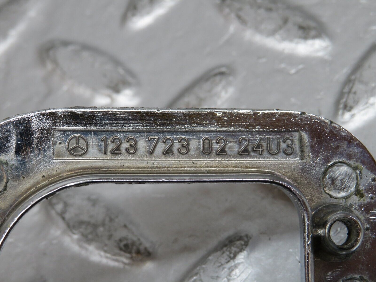 29681 Mercedes-Benz W123 230E Right Interior Chrome Door Latch Trim 1237230224