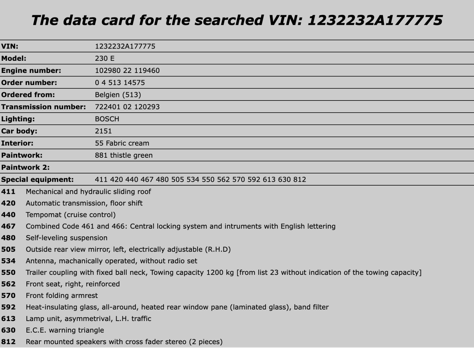 32239 Mercedes-Benz W123 230E Brake Light Contact Switch 190130