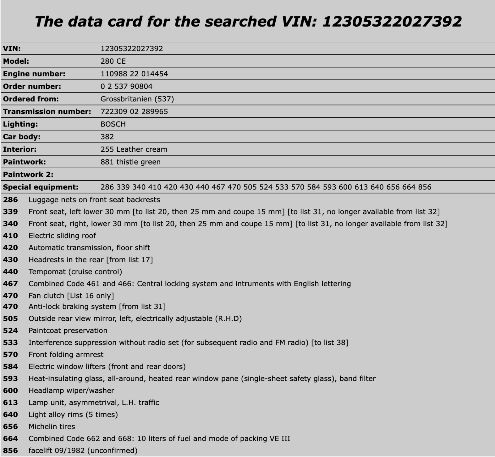 33668 Mercedes-Benz C123 280CE Coupe Right Interior Door Handle 1237600261