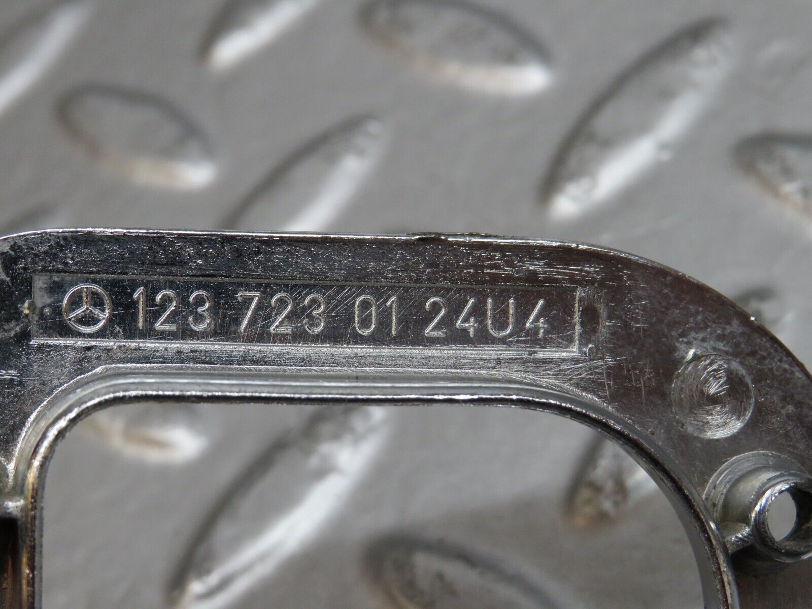 29683 Mercedes-Benz W123 230E Left Interior Chrome Door Latch Trim 1237230124