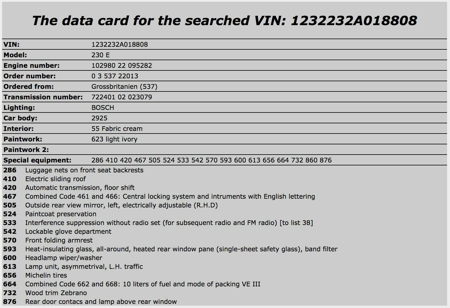 15241 Mercedes-Benz W123 230E Trunk Lid Hinge Spring