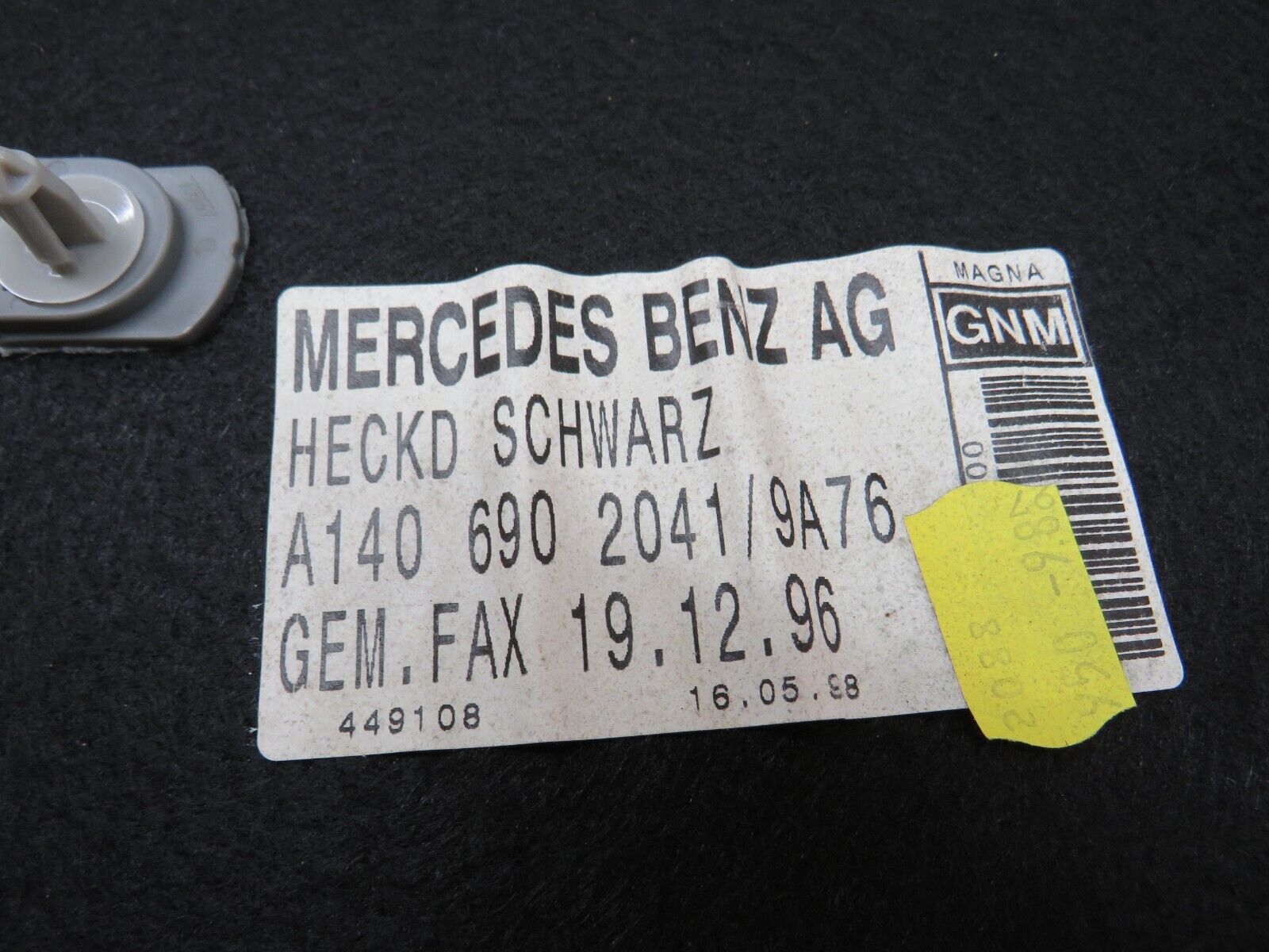 24706 Mercedes-Benz W140 S320 Trunk Door Cover Panel Grey 1406902041