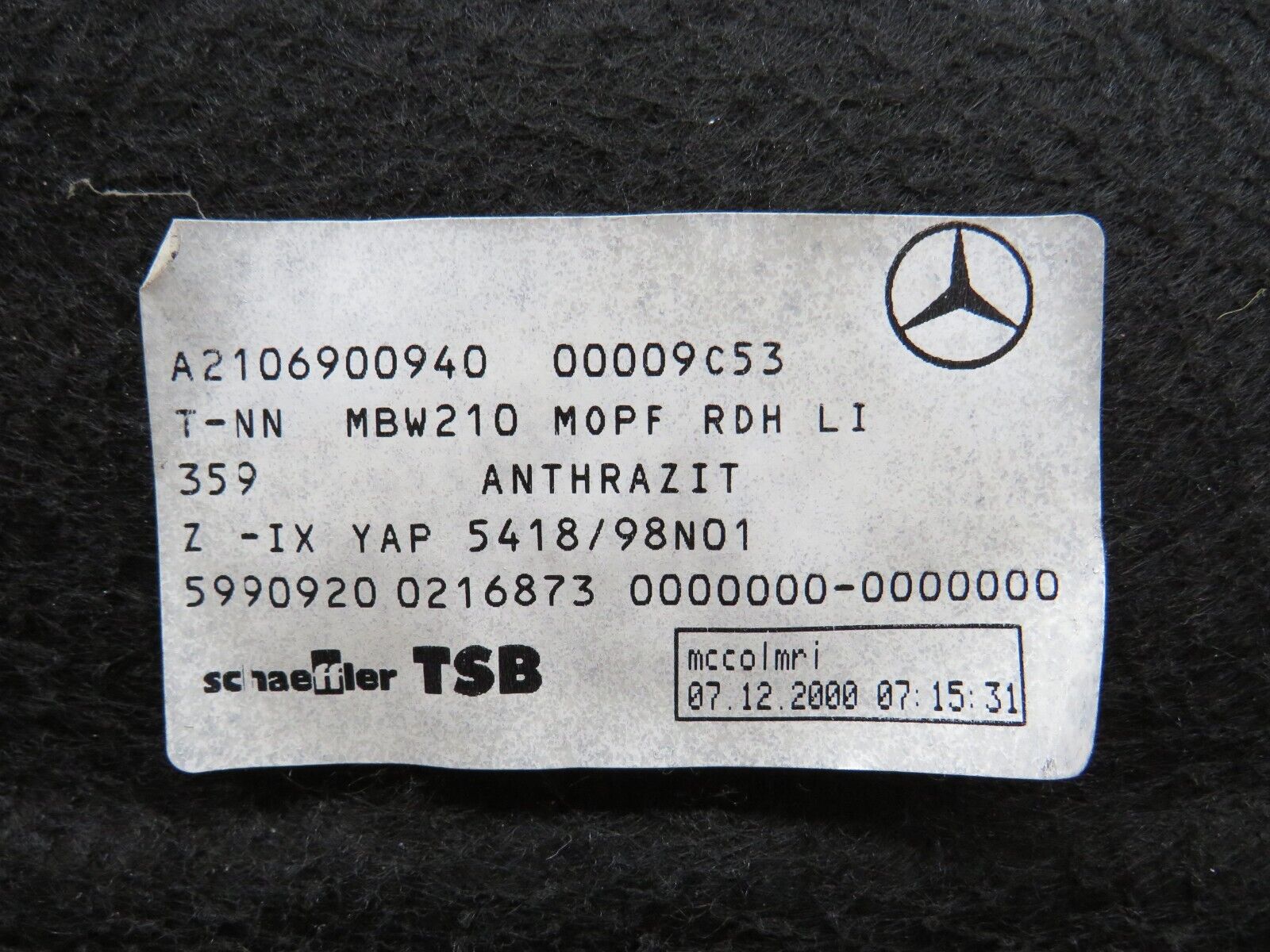 34737 Mercedes-Benz W210 320E Trunk Cover Panel Left Side 2106900940