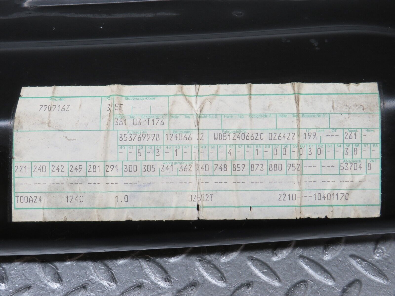 37887 Mercedes-Benz A124 320E Cabriolet Soft Top Cover Trunk Panel 1240662C