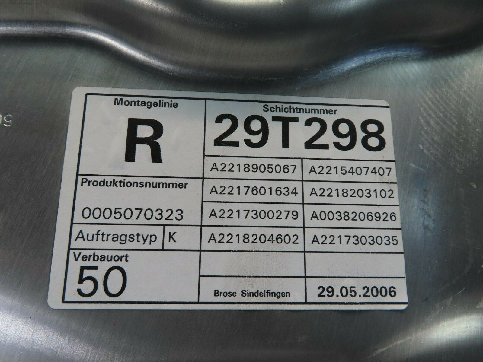 11153 Mercedes-Benz W221 S320 Rear Right Door Window Regulator 2217300279