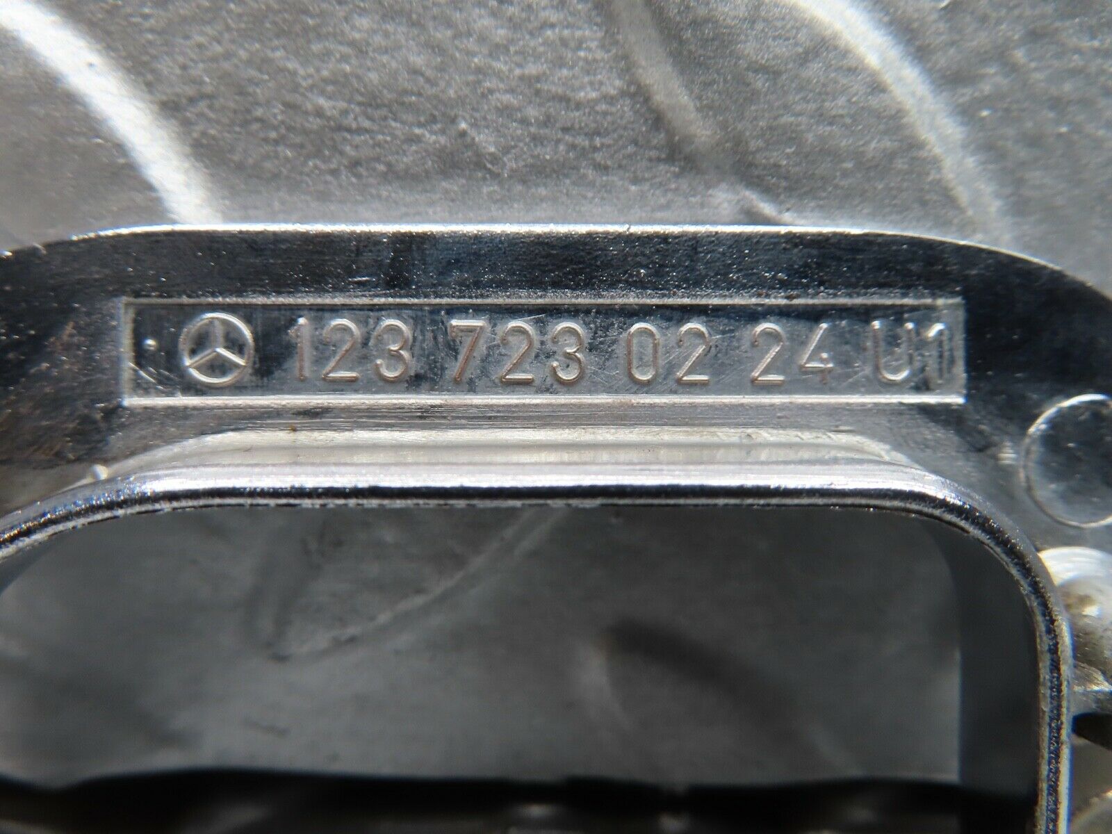 21082 Mercedes-Benz W123 230E Right Chrome Door Latch Trim 1237230224