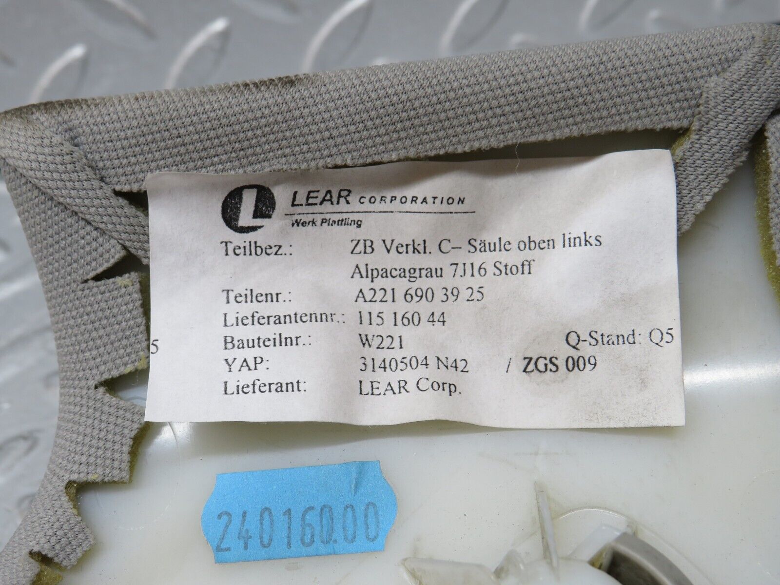 35208 Mercedes-Benz W221 C Pillar Interior Trim Left Side 2216903925