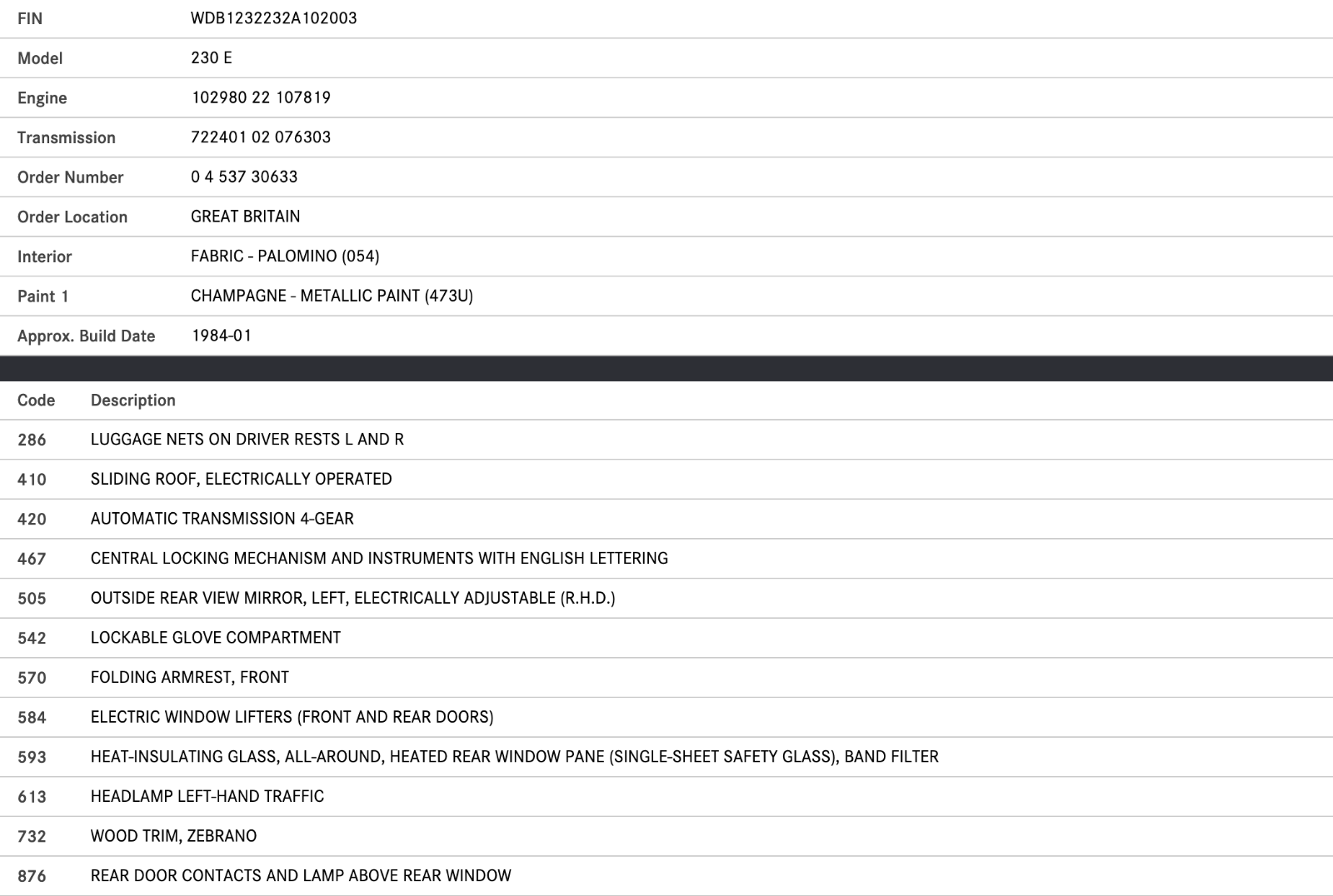 39375 Mercedes-Benz W123 230E Bonnet Lock Catch