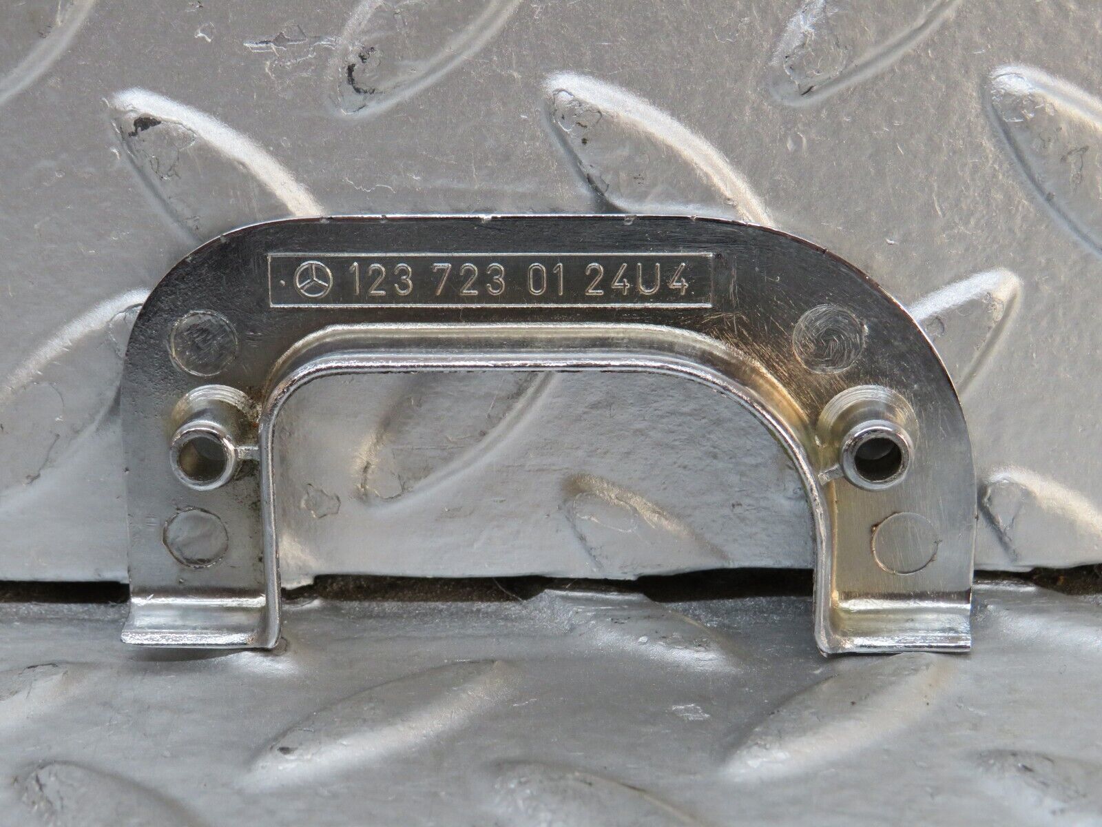 28802 Mercedes-Benz W123 230E Left Interior Chrome Door Latch Trim 1237230124