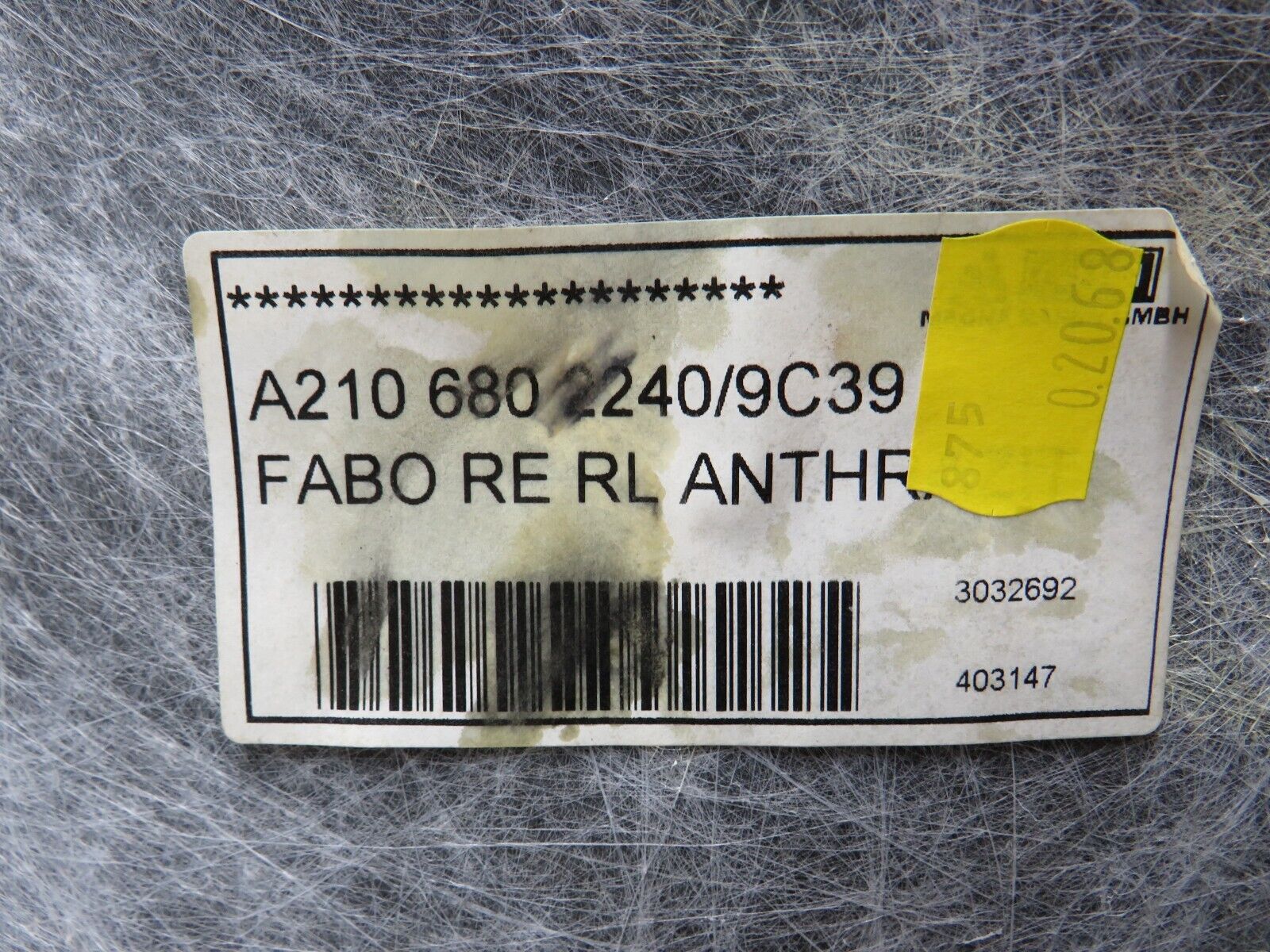 34834 Mercedes-Benz W210 320E Front Right Floor Carpet Grey 2106802240