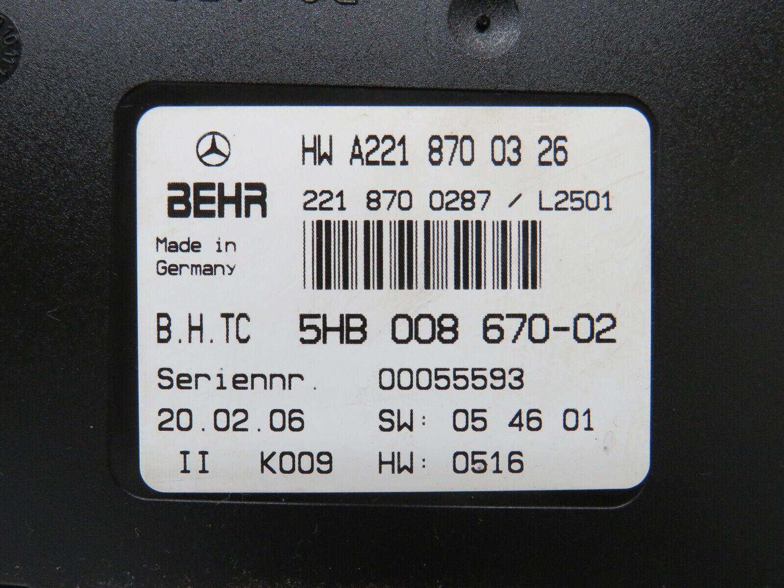 35153 Mercedes-Benz W221 Climate Control Unit 2218700326 2218700287