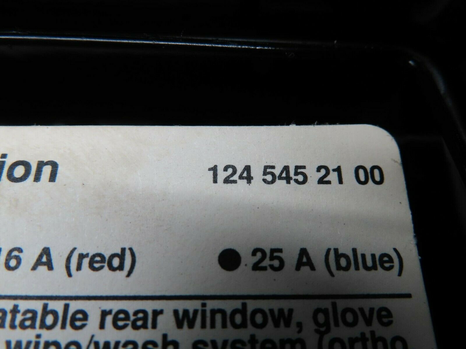 16286 Mercedes-Benz W124 260E Fuse Box Cover Lid 1245400182