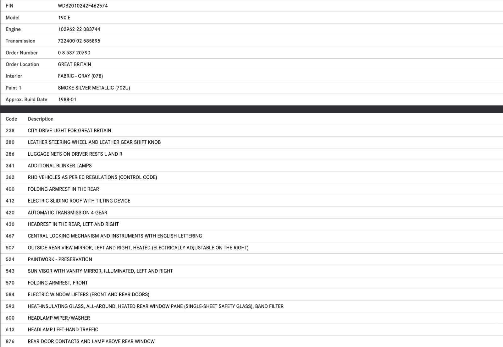 33843 Mercedes-Benz W201 190E 2.0L Front Right Door Centre Moulding Trim