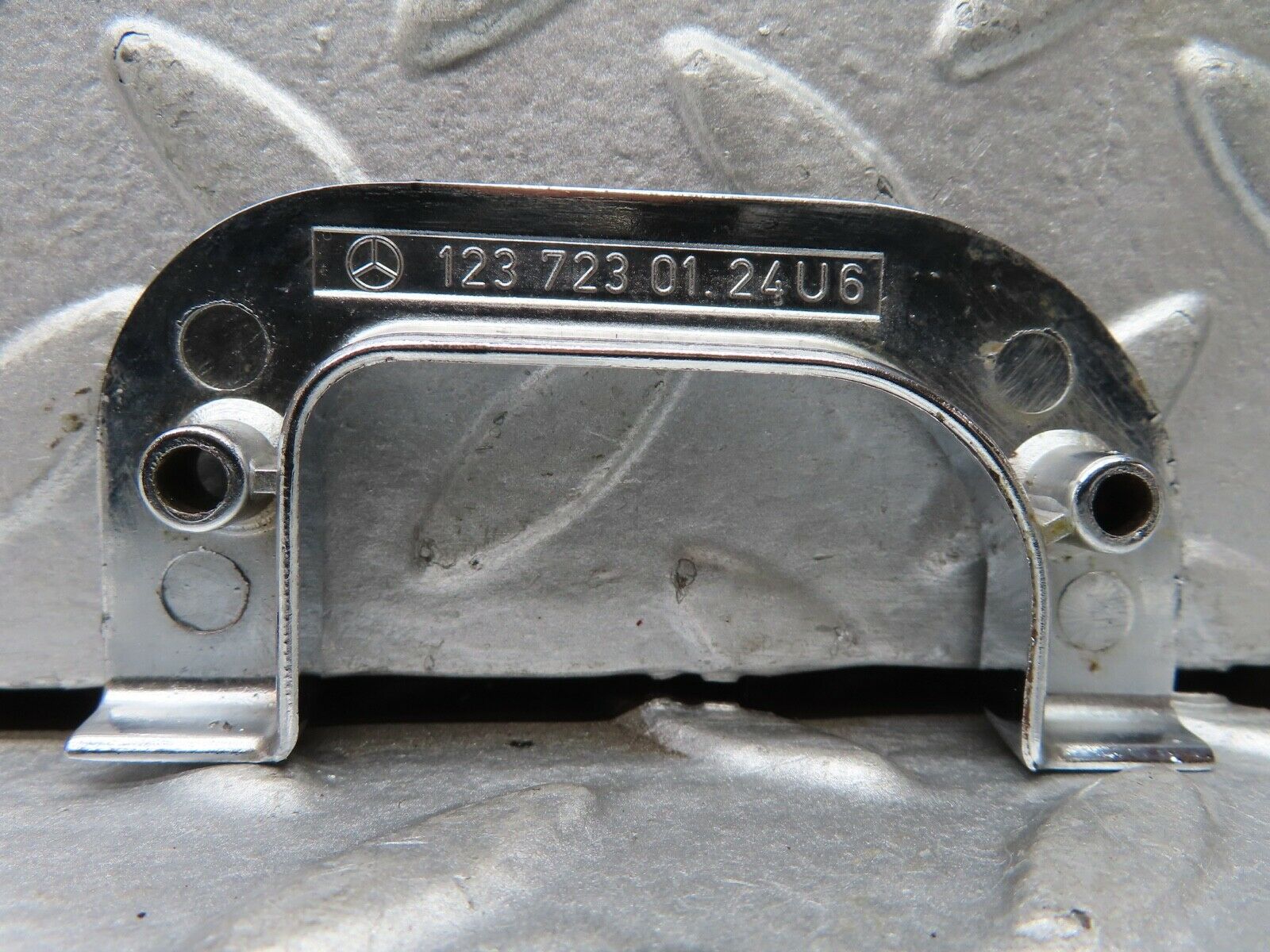 19166 Mercedes-Benz W123 300D Left Chrome Door Latch Trim 1237230124