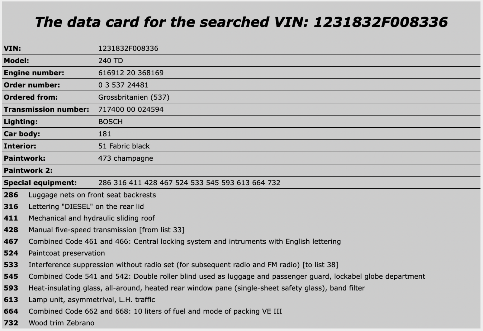28434 Mercedes-Benz S123 240D Wagon Power Steering Pump Oil Pipe Hose