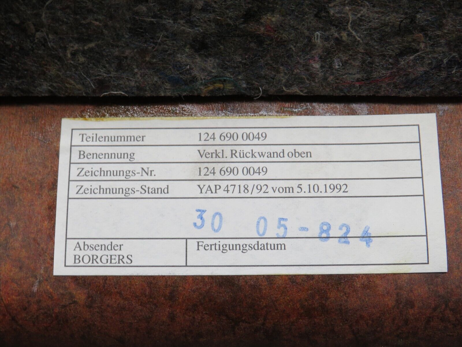 34256 Mercedes-Benz W124 280E Parcel Shelf Grey 1246900049