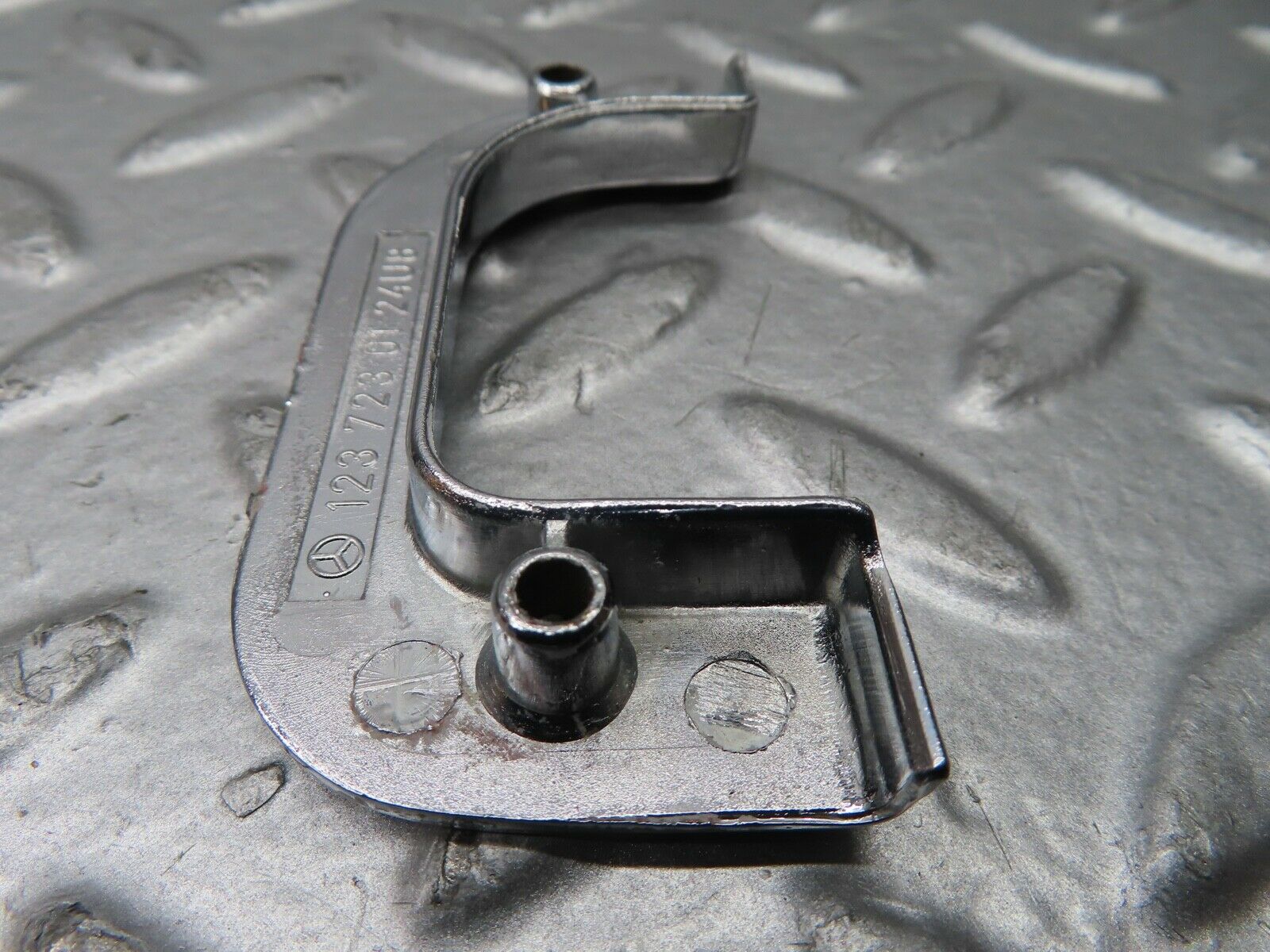 21492 Mercedes-Benz W126 300SE Left Chrome Door Latch Trim 1237230124