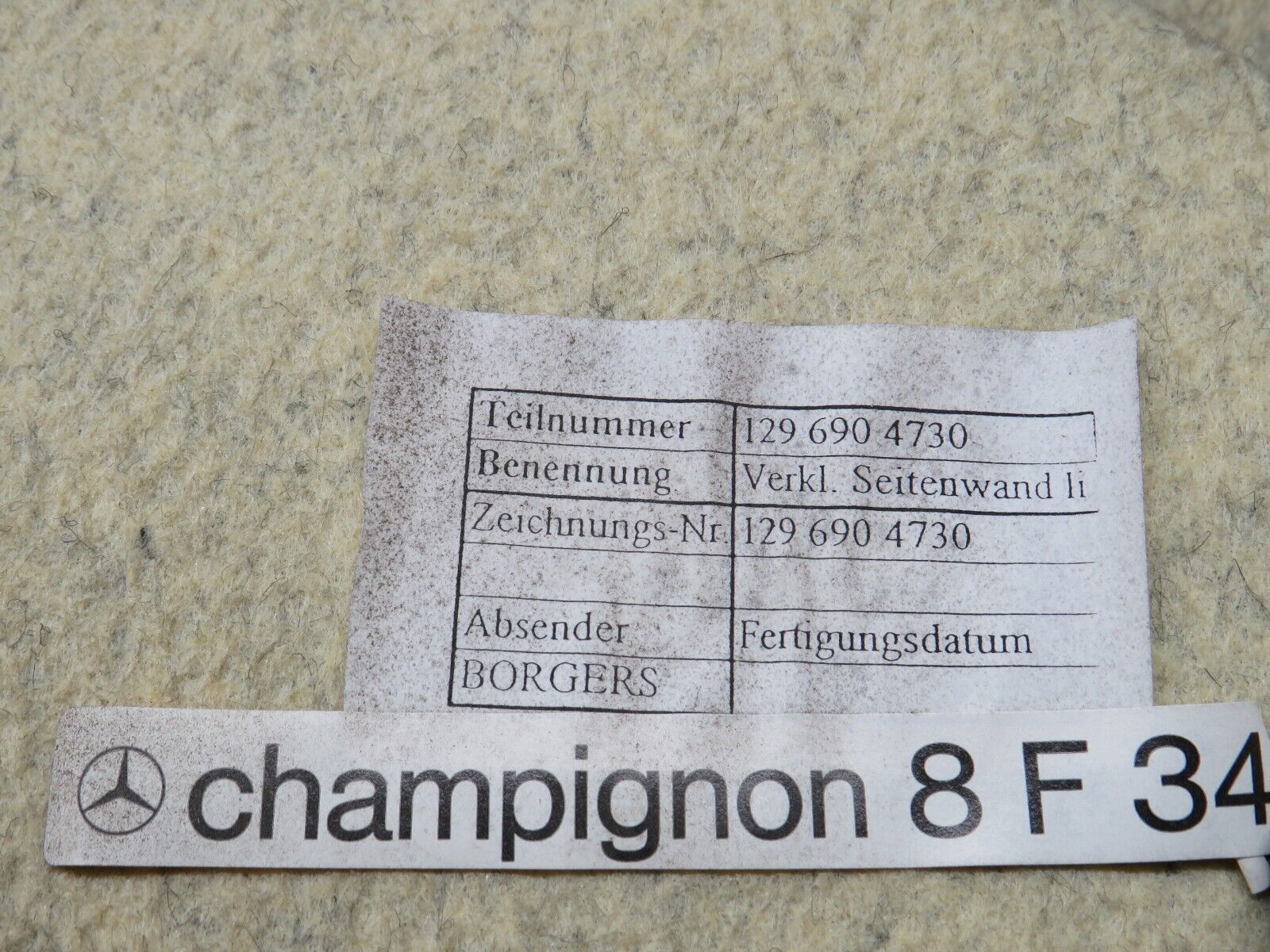 38608 Mercedes-Benz R129 280SL Coupe Trunk Cover Panel Left Side Beige 1296904730