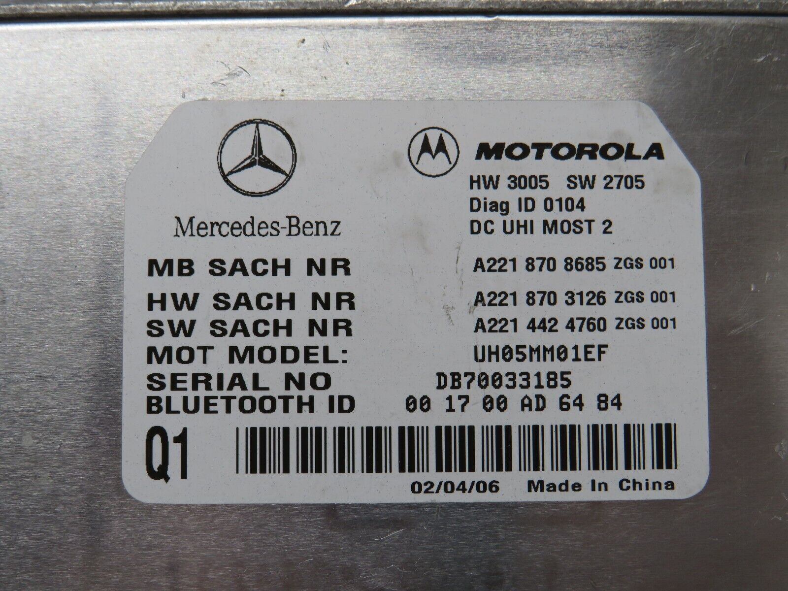 35152 Mercedes-Benz W221 Bluetooth Telephone Module Unit 2218708685 2215454604