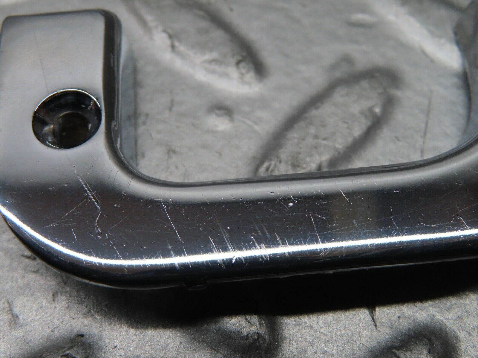 21492 Mercedes-Benz W126 300SE Left Chrome Door Latch Trim 1237230124