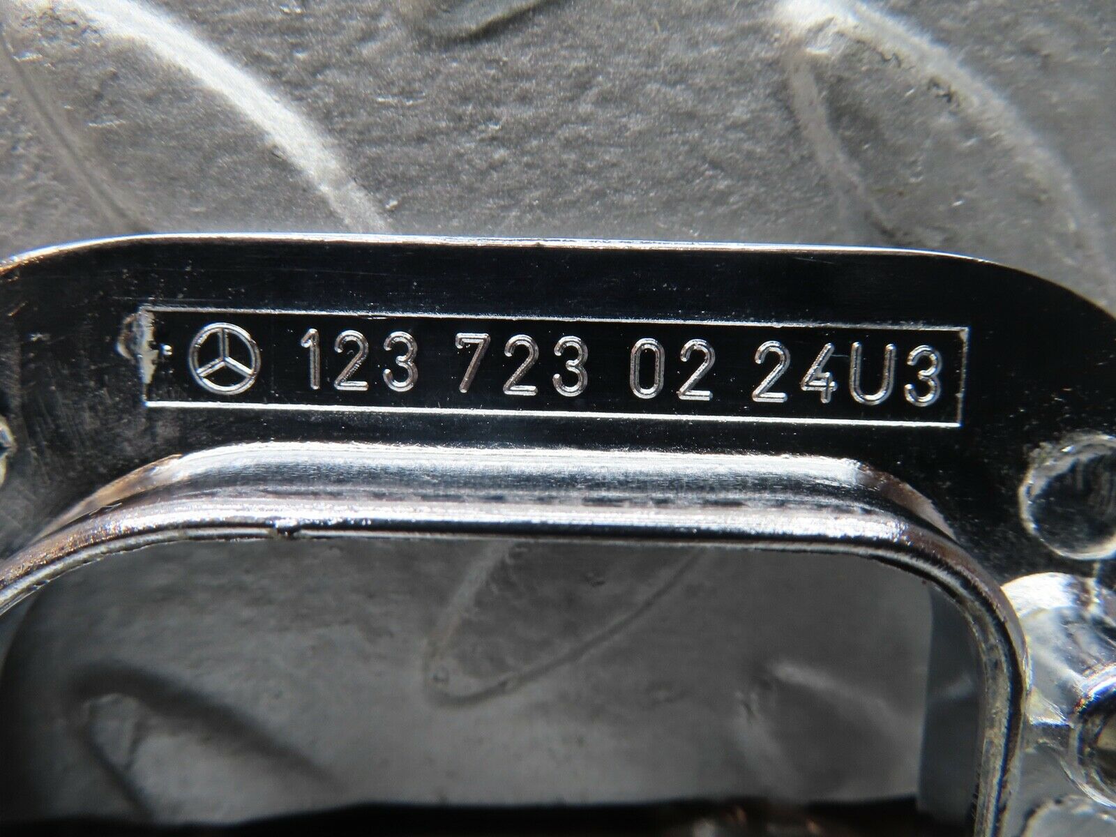 21489 Mercedes-Benz W126 300SE Right Chrome Door Latch Trim 1237230224