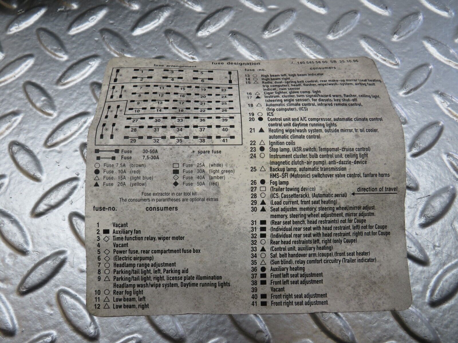 24722 Mercedes-Benz W140 S320 Fuse Box 1405400750