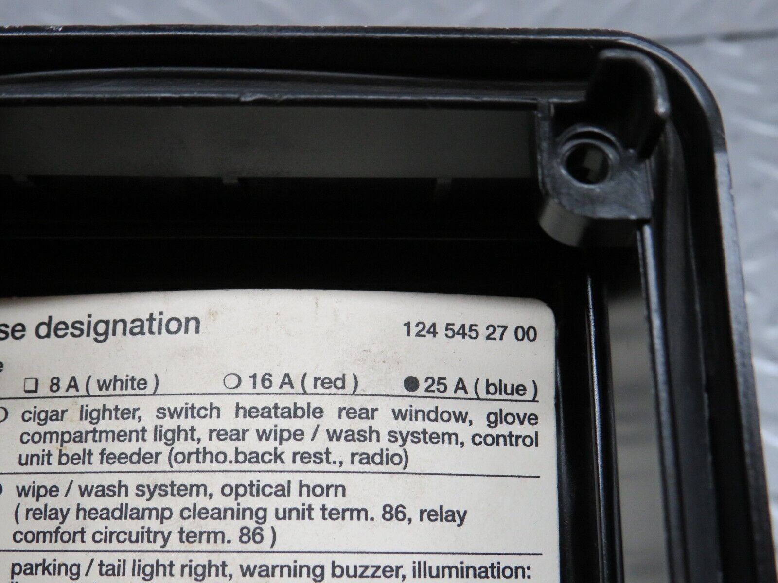 37959 Mercedes-Benz A124 320E Cabriolet Fuse Box Lid 1245452700 1245400282 1245400182