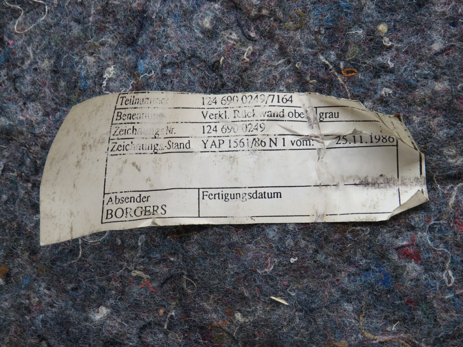 30470 Mercedes-Benz W124 230E Parcel Shelf Grey 1246900249