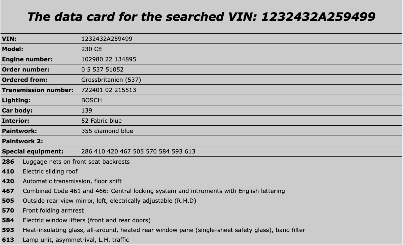 33885 Mercedes-Benz C123 230CE Coupe Front Right Sliding Adjust Handle