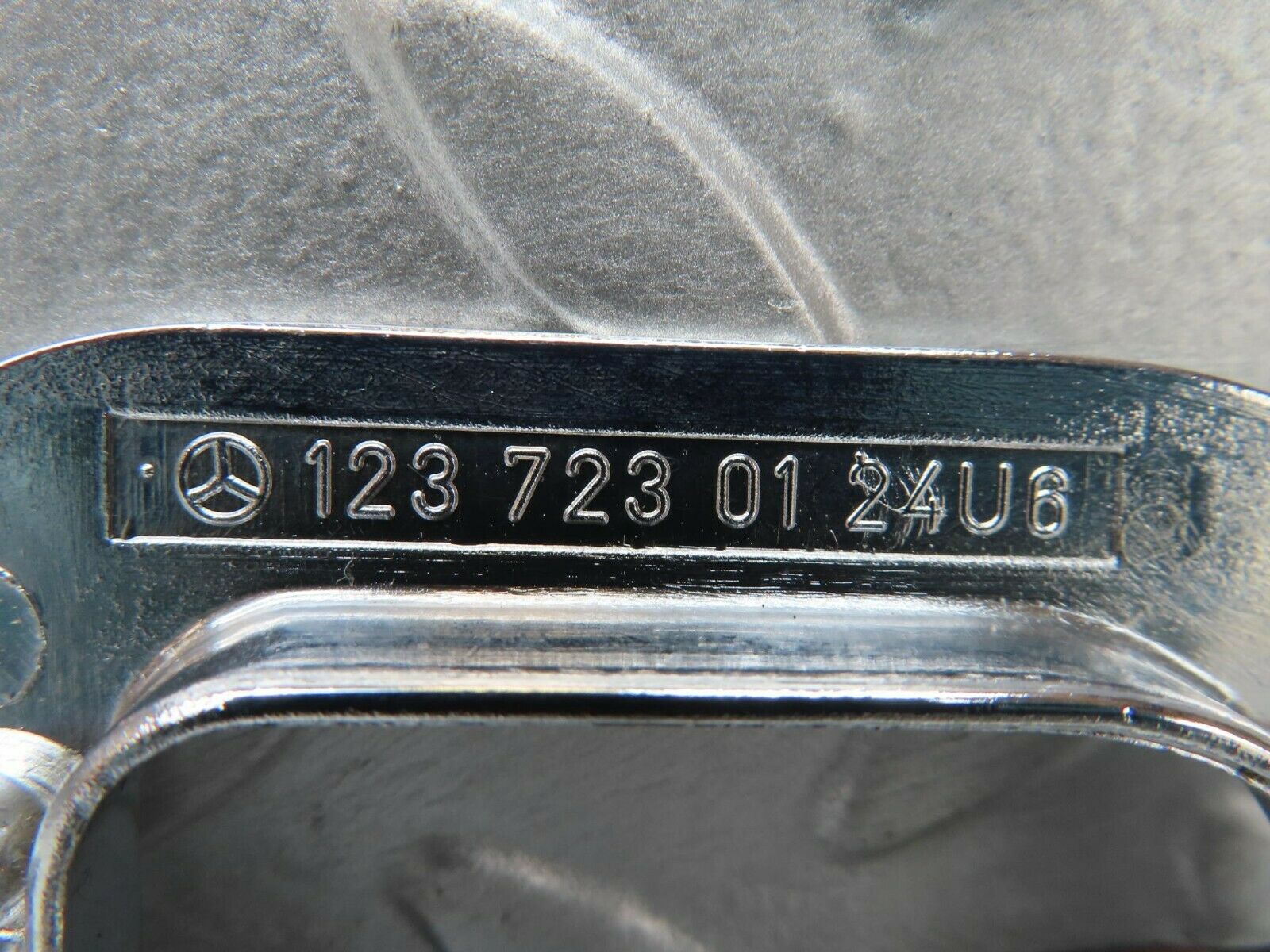 15229 Mercedes-Benz W123 230E Left Interior Chrome Door Latch Trim 1237230124