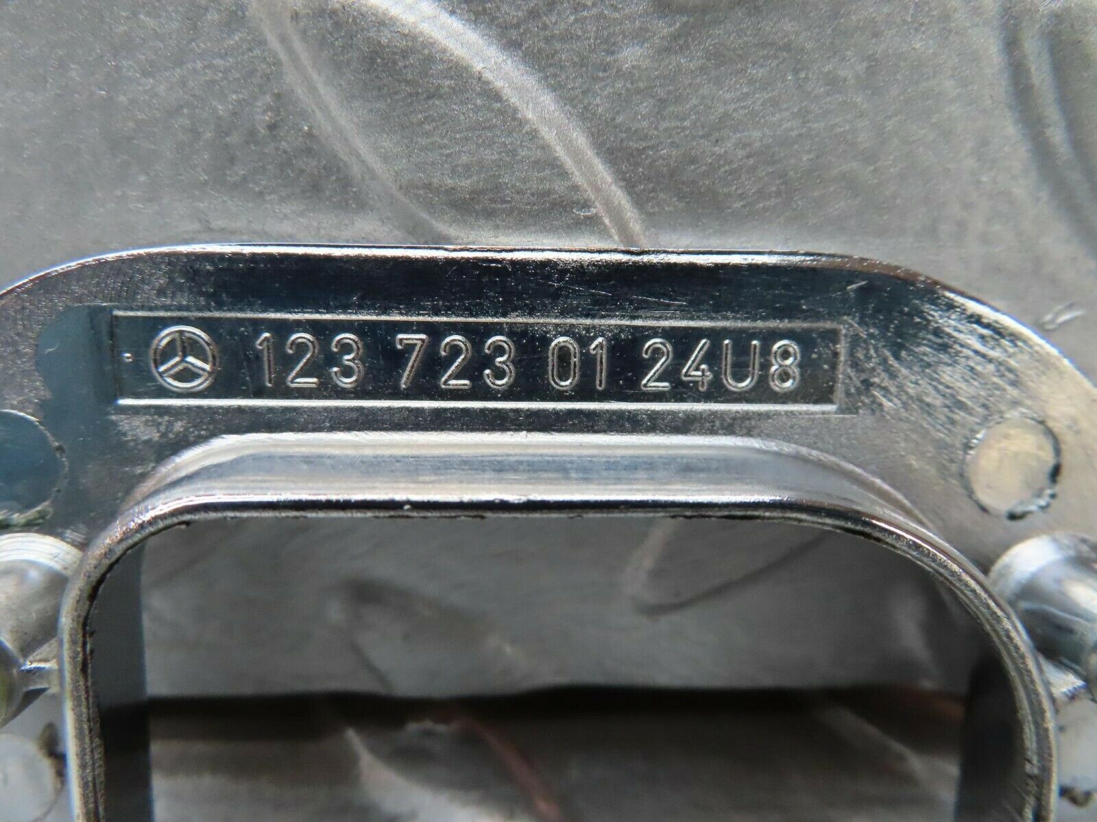 15228 Mercedes-Benz W123 230E Left Interior Chrome Door Latch Trim 1237230124