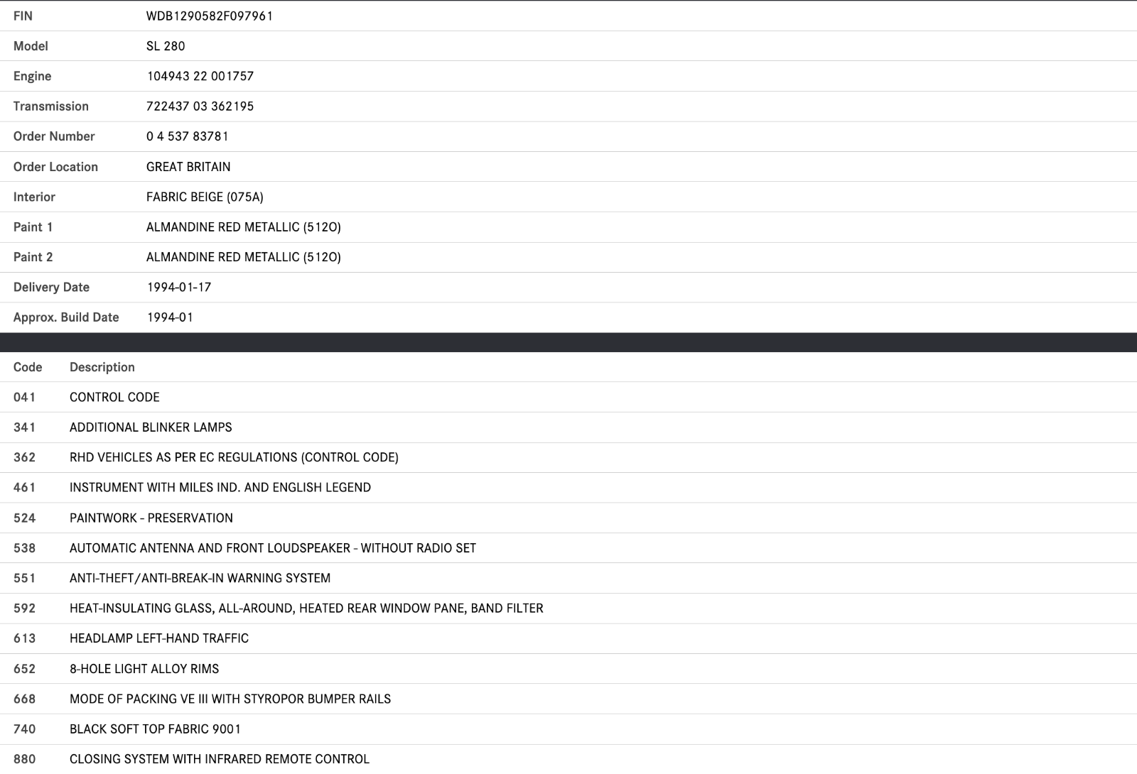 38316 Mercedes-Benz R129 280SL Coupe Right Door Lower Moulding Trim 1296900440