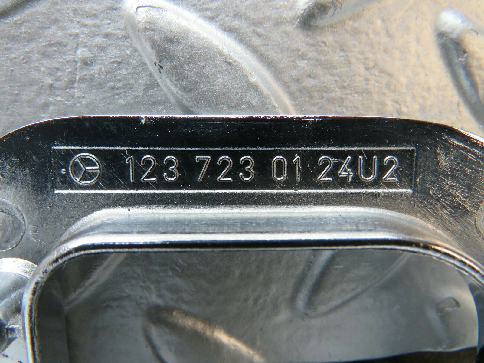 23995 Mercedes-Benz W123 280E Left Interior Chrome Door Latch Trim 1237230124