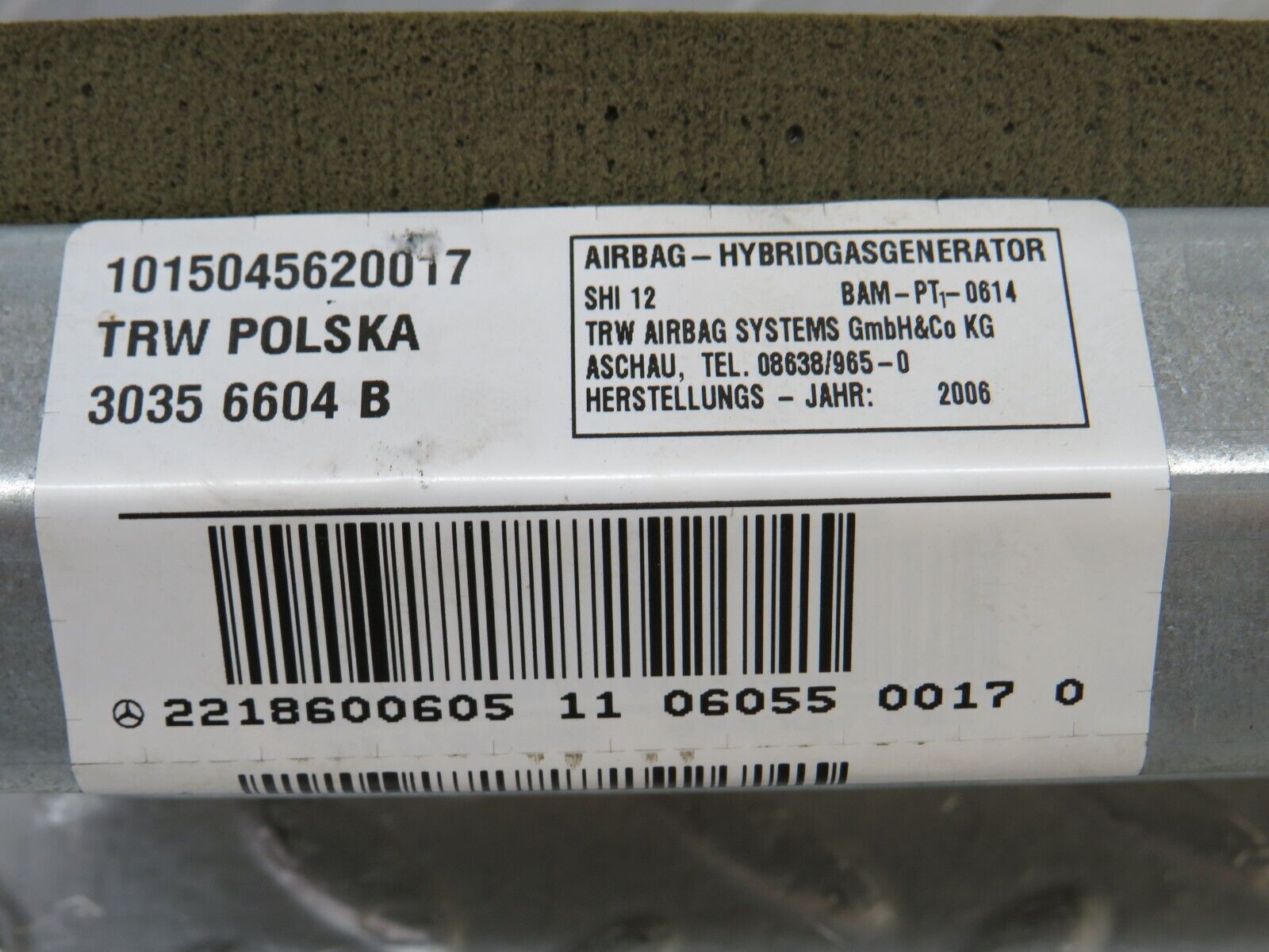 35172 Mercedes-Benz W221 Rear Shoulder Airbag 2218600605 2218600505