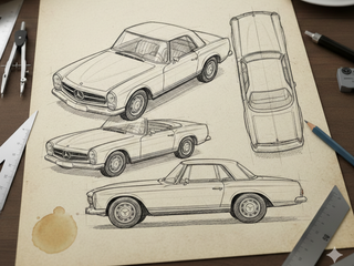 Mercedes W113 Pagoda classic car design technical sketch photo