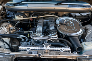 Mercedes W123 classic engine bay M110 twin cam engine photo