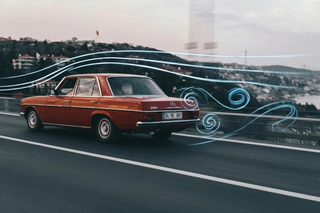 Mercedes W114 230 classic red saloon car aerodynamics photo
