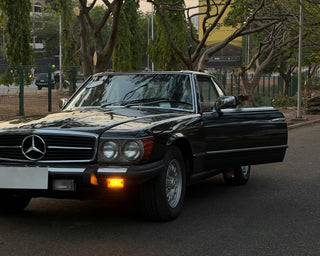 Mercedes R107 classic black roadster coupe open door photo